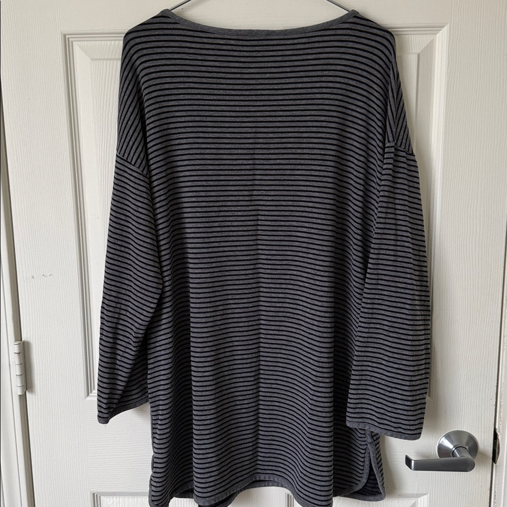 Eileen Fisher Black and Gray Striped Top. - Picture 8 of 10